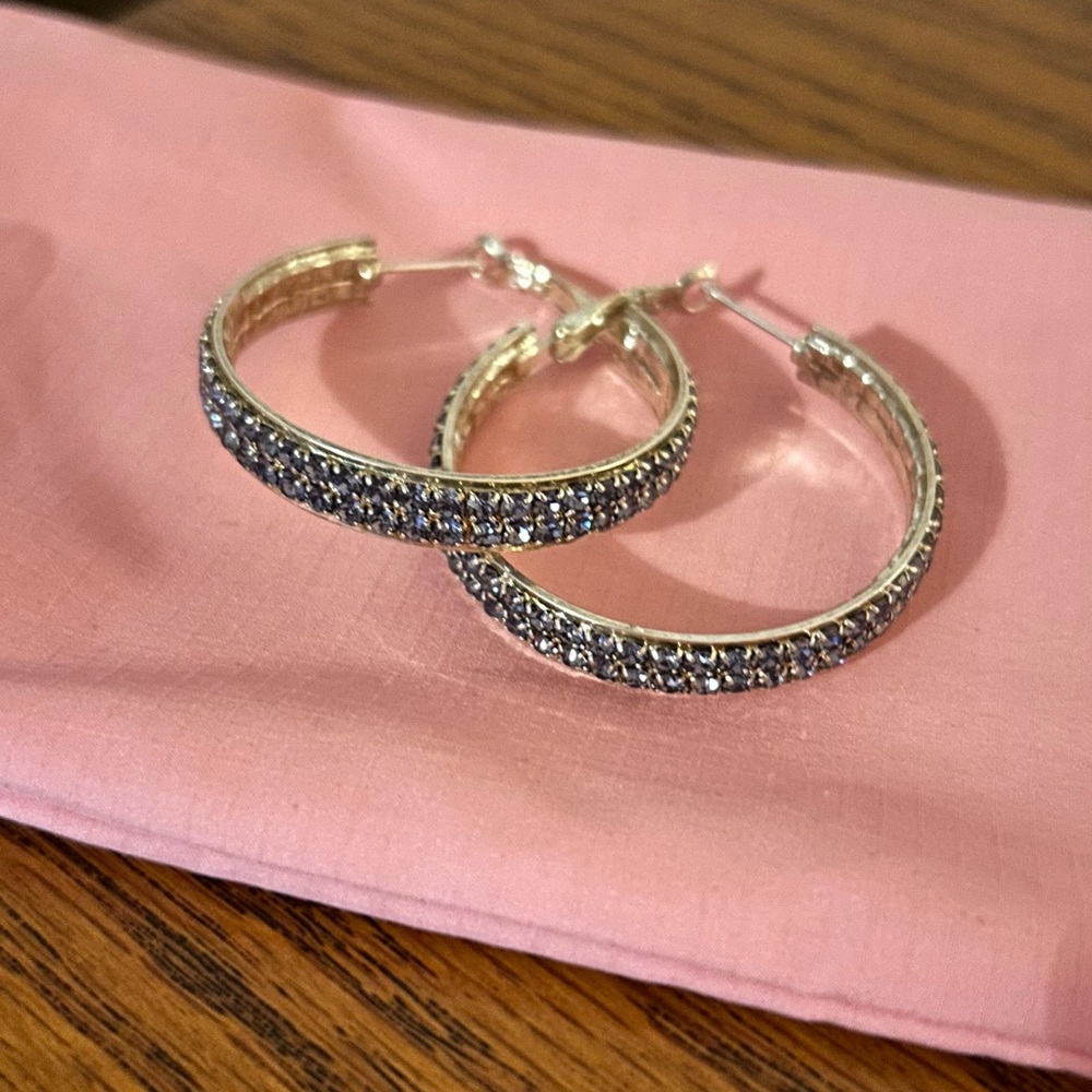 Dazzling Silver and Blue Crystal Hoop Earrings